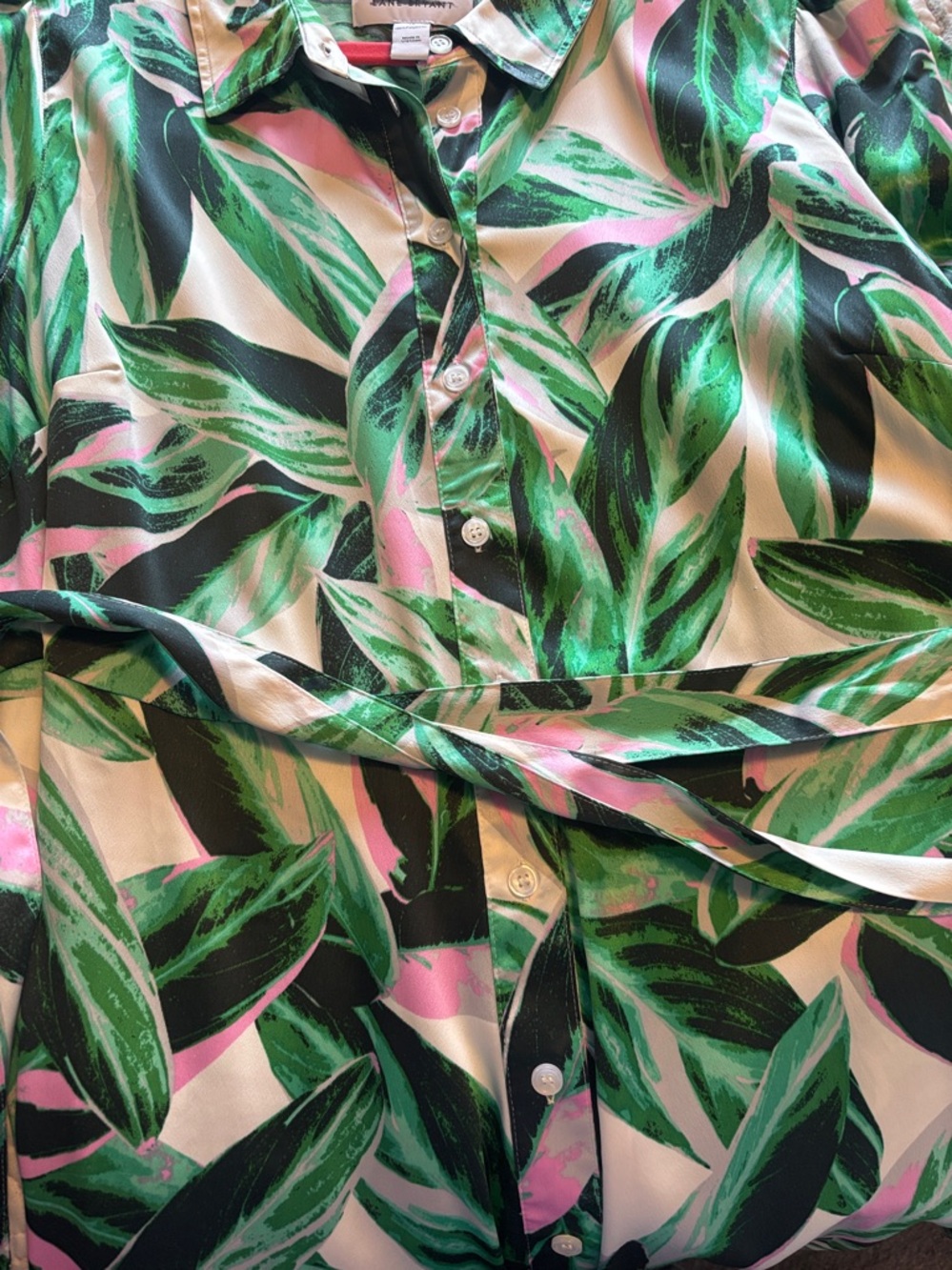 Lane Bryant Green & Pink Leaf Print Shirt Dress Size 16 - Picture 3 of 3